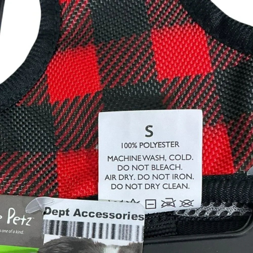 Unique Petz Dog Small Harness Adjustable Comfy Tartan Plaid Red Black SZ S